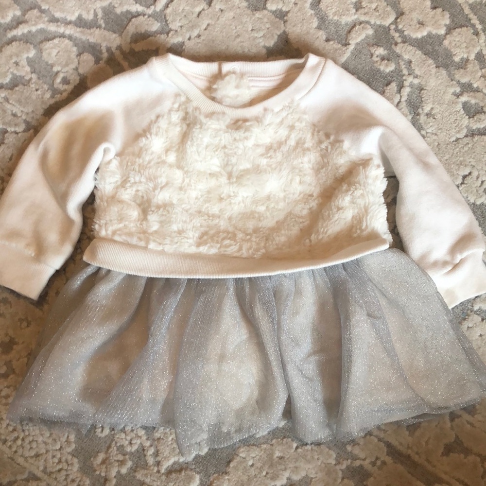 Cat & Jack furry fleece dress with metallic silver skirt